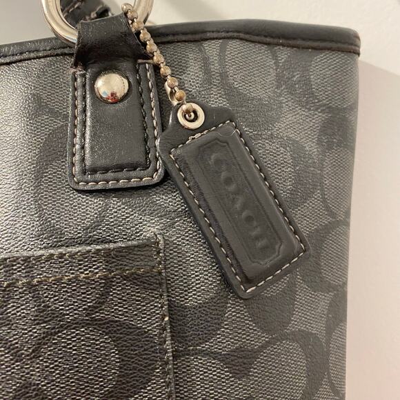 Coach Peyton Black Signature Logo Print Tote Heritage F18917 Handbag - Picture 6 of 13